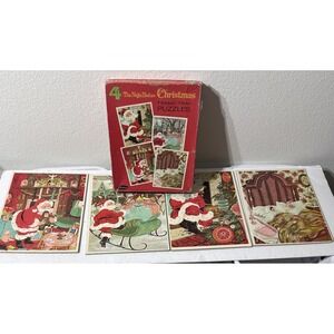 WHITMAN 1960 'THE NIGHT BEFORE CHRISTMAS' Boxed 8x10 Framed Tray Puzzle SET 4pcs